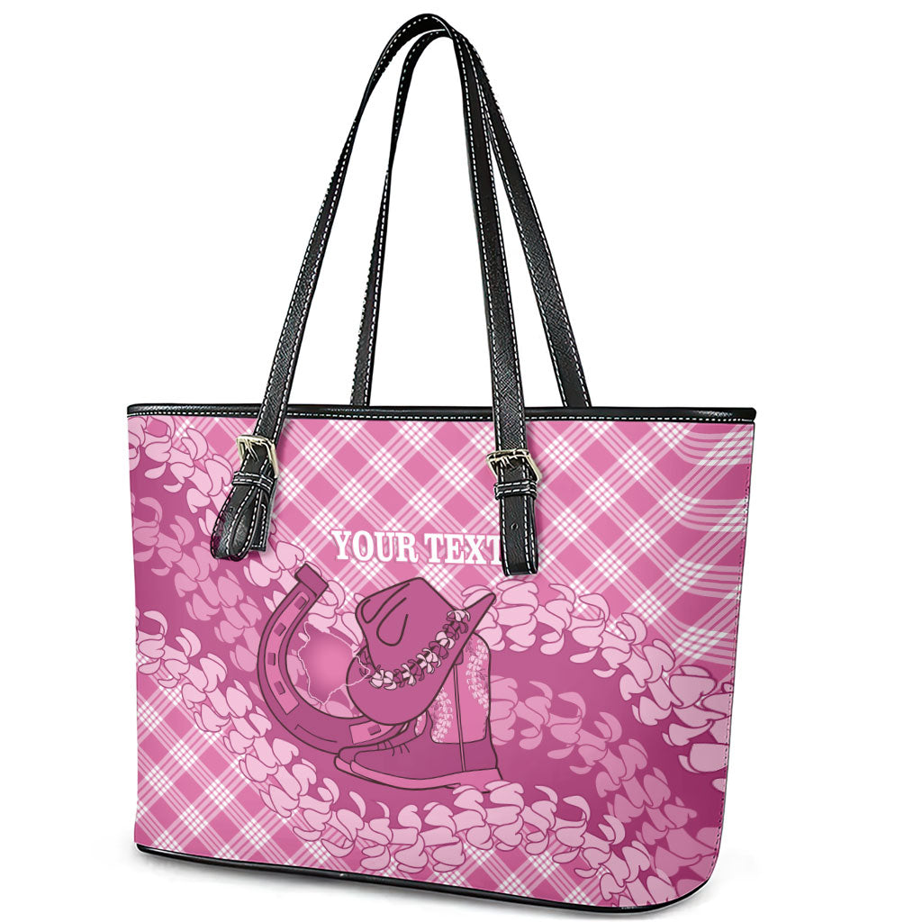 Alaka Hawaii Cowboy Palaka Motifs Personalised Leather Tote Bag Paniolo Festival Puakenikeni Lei LT14 - Polynesian Pride