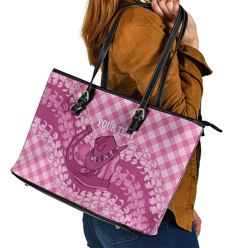 Alaka Hawaii Cowboy Palaka Motifs Personalised Leather Tote Bag Paniolo Festival Puakenikeni Lei LT14 - Polynesian Pride