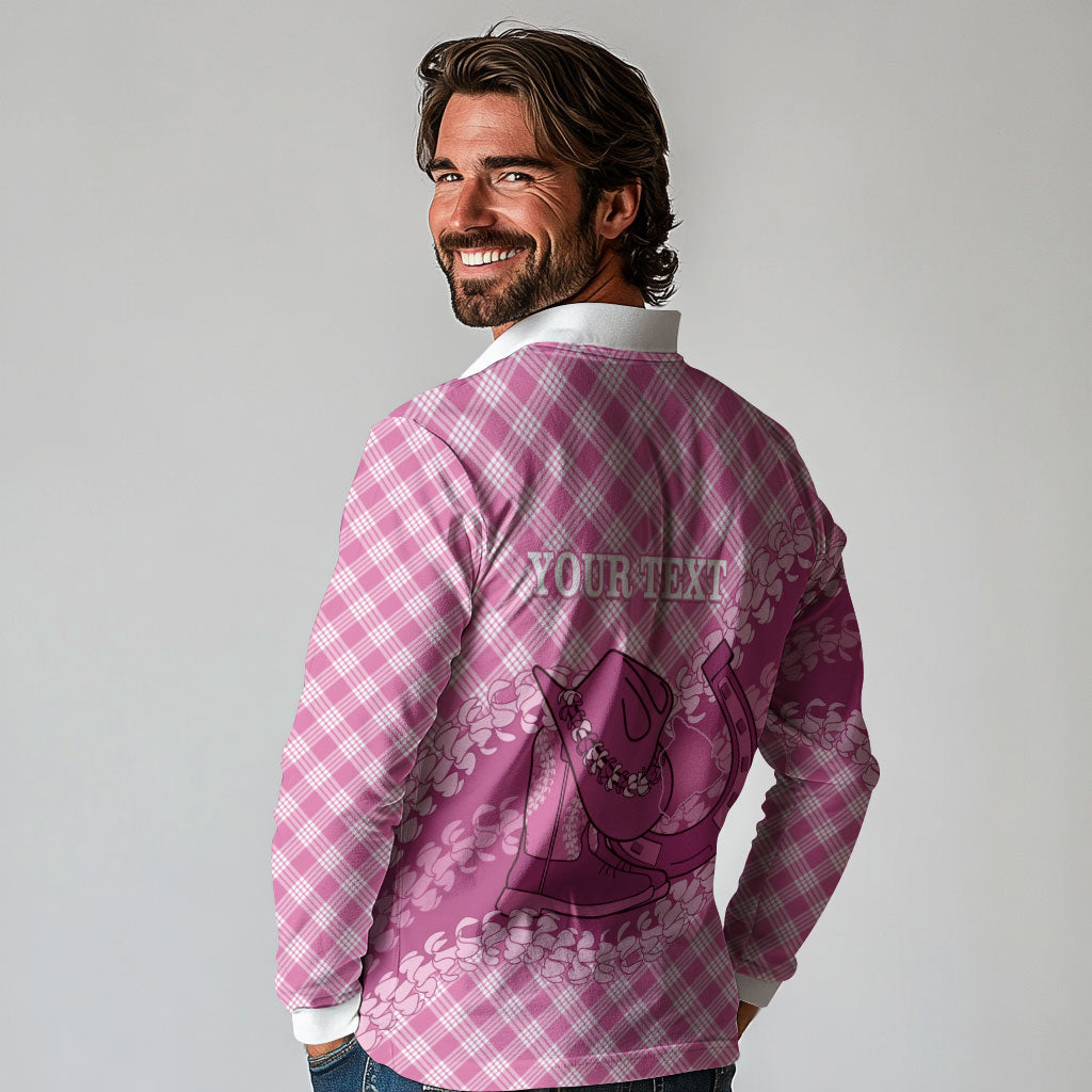 Alaka Hawaii Cowboy Palaka Motifs Personalised Long Sleeve Polo Shirt Paniolo Festival Puakenikeni Lei LT14 - Polynesian Pride