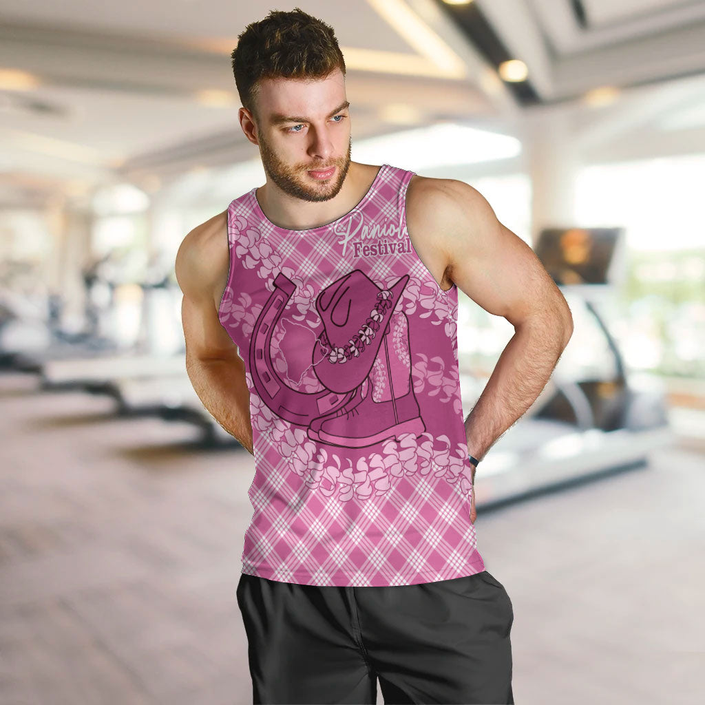 Alaka Hawaii Cowboy Palaka Motifs Personalised Men Tank Top Paniolo Festival Puakenikeni Lei LT14 Pink - Polynesian Pride