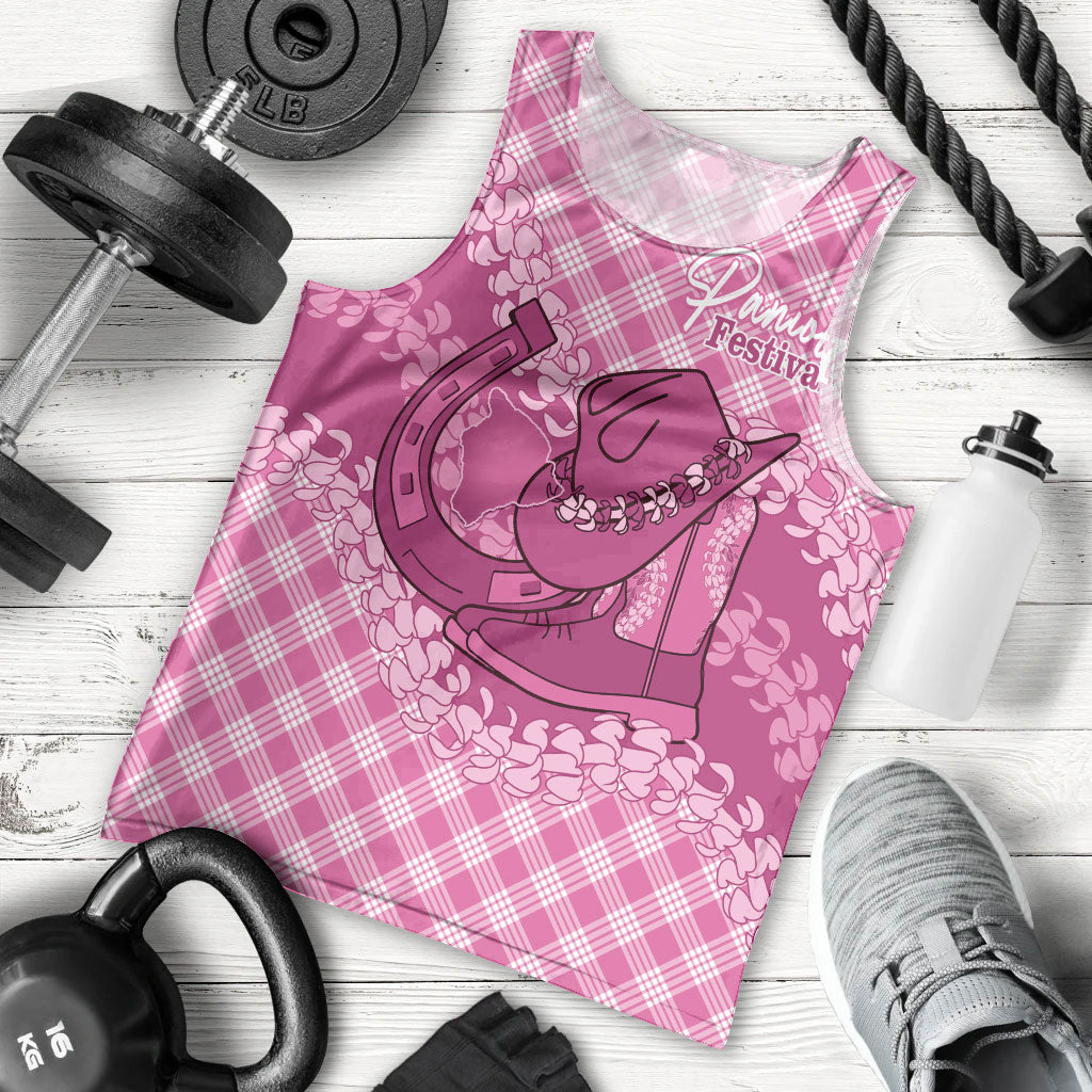 Alaka Hawaii Cowboy Palaka Motifs Personalised Men Tank Top Paniolo Festival Puakenikeni Lei LT14 - Polynesian Pride