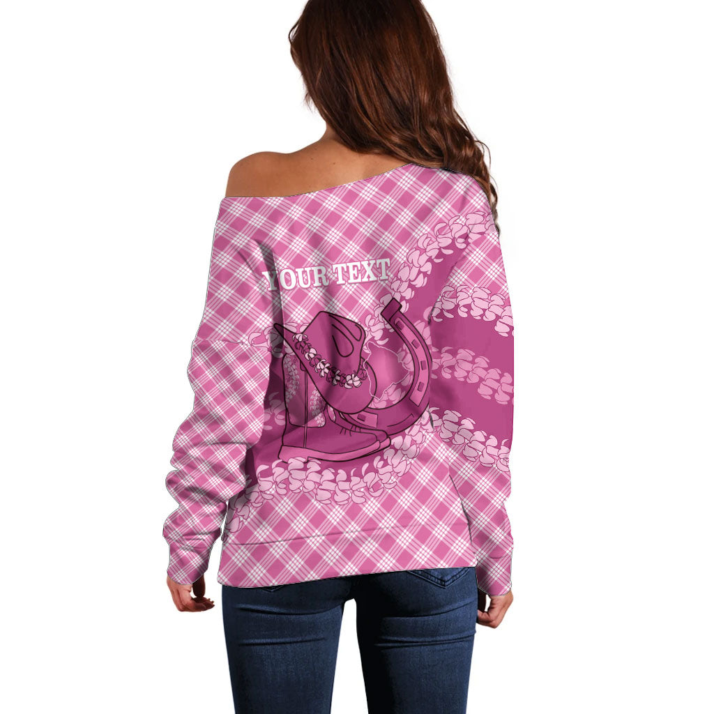 Alaka Hawaii Cowboy Palaka Motifs Personalised Off Shoulder Sweater Paniolo Festival Puakenikeni Lei LT14 - Polynesian Pride