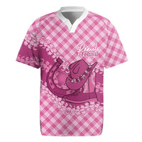 Alaka Hawaii Cowboy Palaka Motifs Personalised Rugby Jersey Paniolo Festival Puakenikeni Lei LT14 Pink - Polynesian Pride