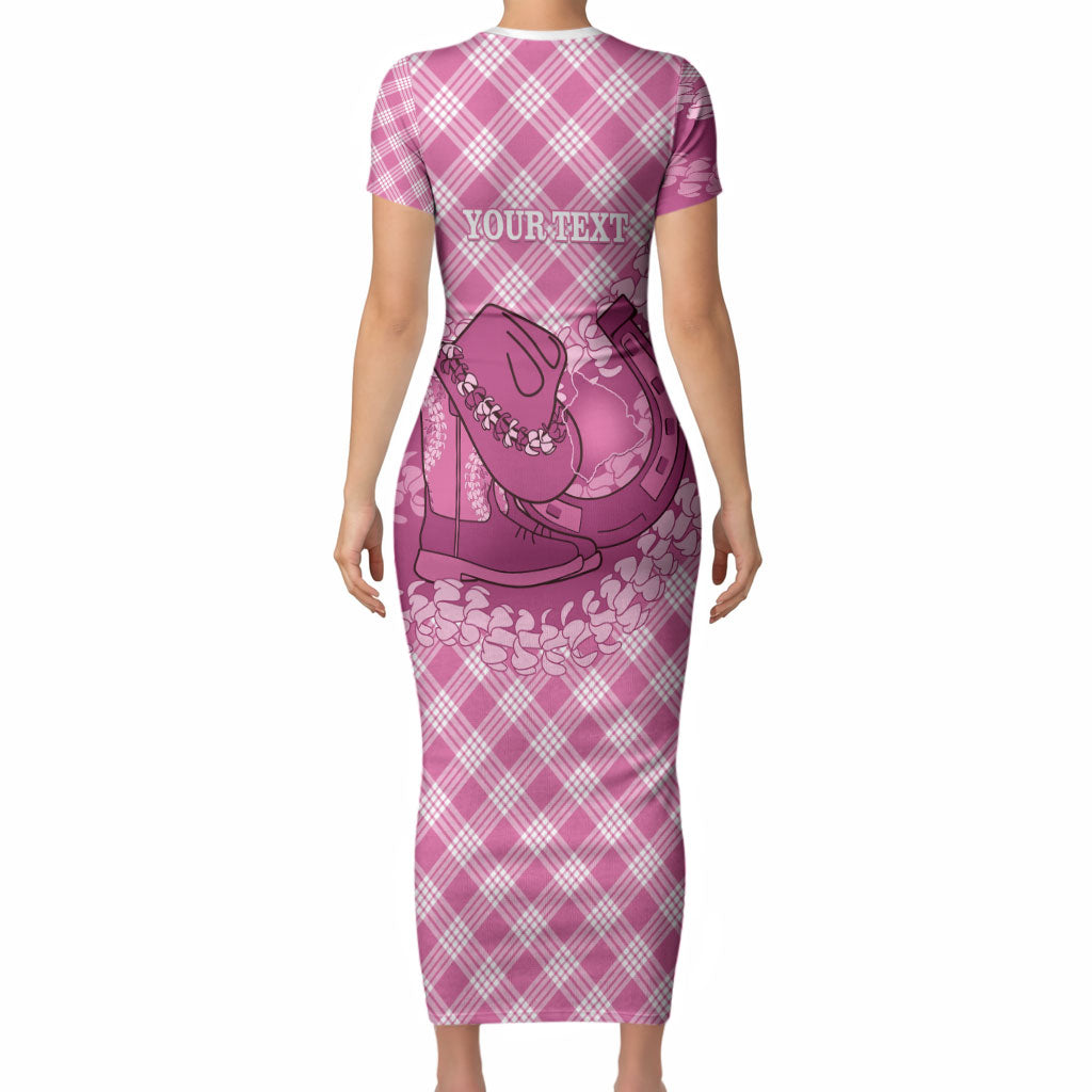 Alaka Hawaii Cowboy Palaka Motifs Personalised Short Sleeve Bodycon Dress Paniolo Festival Puakenikeni Lei LT14 - Polynesian Pride