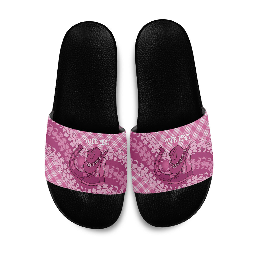 Alaka Hawaii Cowboy Palaka Motifs Personalised Slide Sandals Paniolo Festival Puakenikeni Lei LT14 Pink - Polynesian Pride
