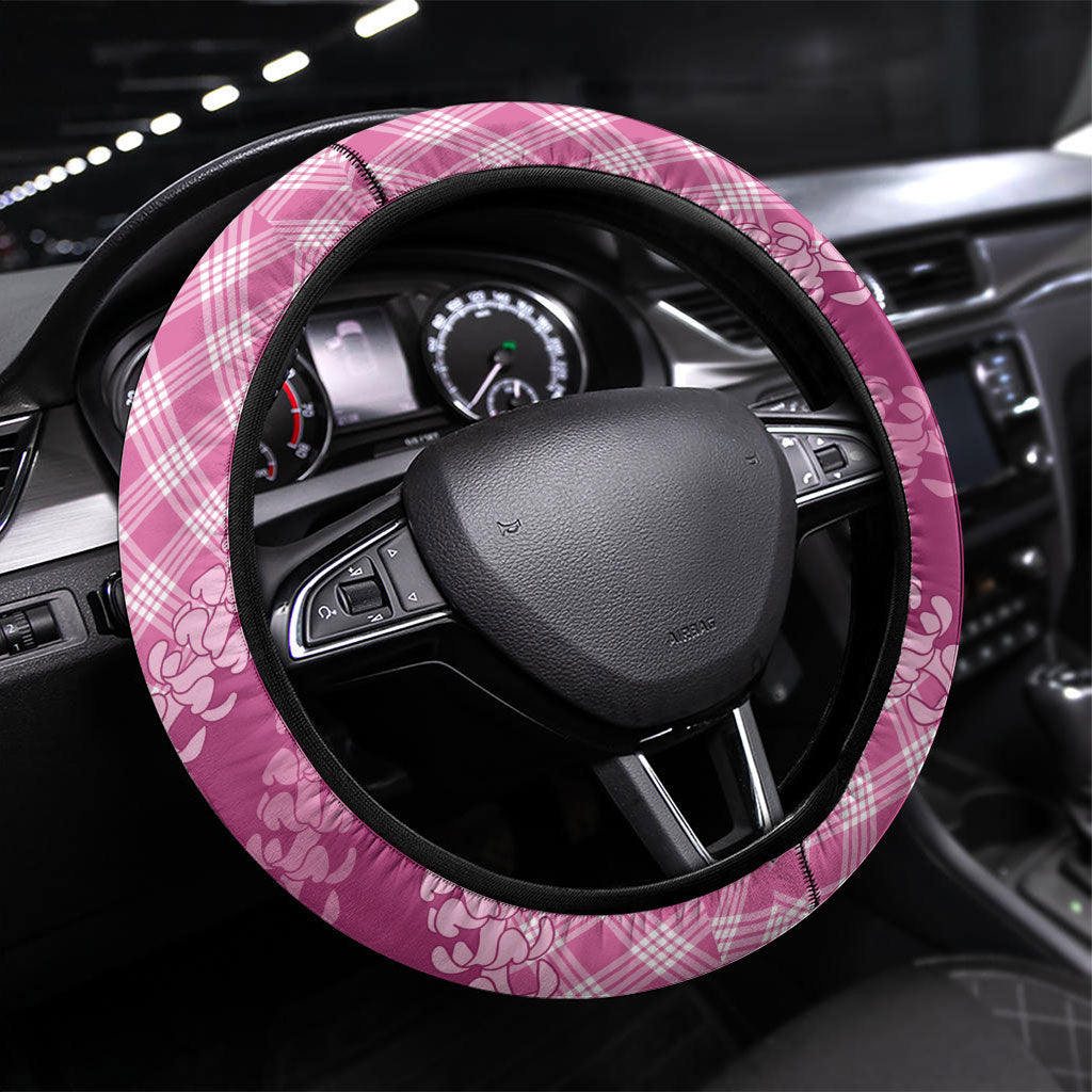 Alaka Hawaii Cowboy Palaka Motifs Steering Wheel Cover Paniolo Festival Puakenikeni Lei LT14 Universal Fit Pink - Polynesian Pride