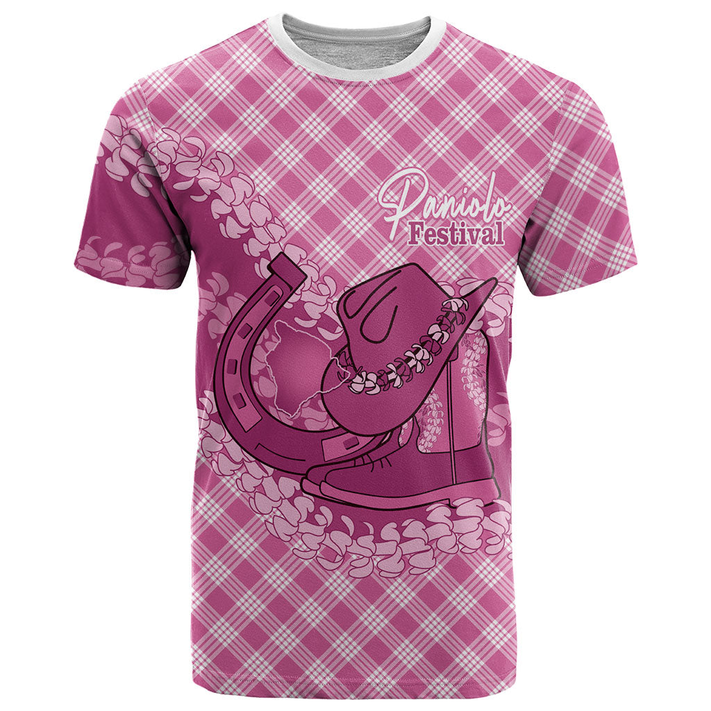 Alaka Hawaii Cowboy Palaka Motifs Personalised T Shirt Paniolo Festival Puakenikeni Lei LT14 Pink - Polynesian Pride