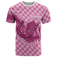 Alaka Hawaii Cowboy Palaka Motifs Personalised T Shirt Paniolo Festival Puakenikeni Lei LT14 Pink - Polynesian Pride