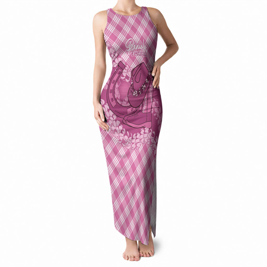 Alaka Hawaii Cowboy Palaka Motifs Personalised Tank Maxi Dress Paniolo Festival Puakenikeni Lei LT14 Women Pink - Polynesian Pride