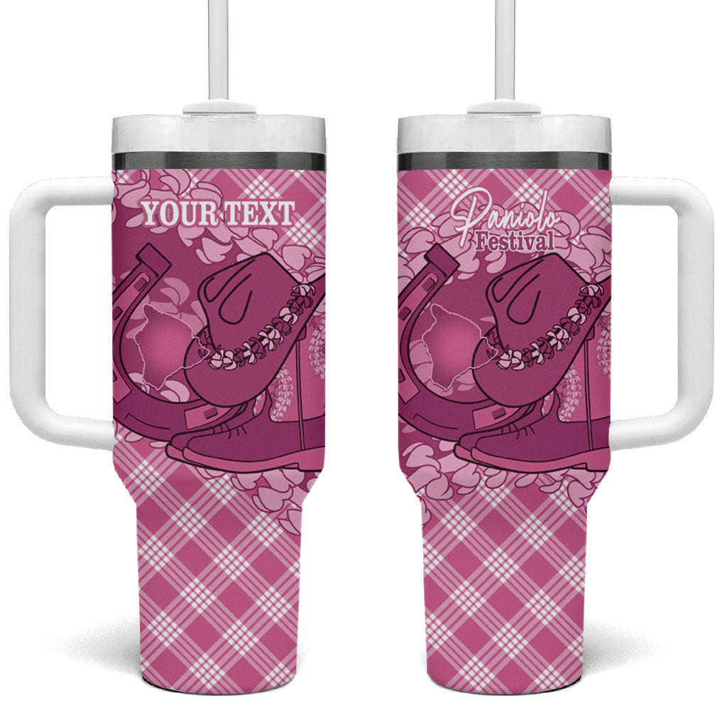 Alaka Hawaii Cowboy Palaka Motifs Personalised Tumbler With Handle Paniolo Festival Puakenikeni Lei LT14 One Size: 40 oz Pink - Polynesian Pride