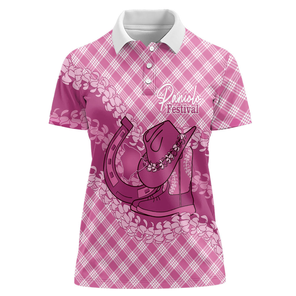 Alaka Hawaii Cowboy Palaka Motifs Personalised Women Polo Shirt Paniolo Festival Puakenikeni Lei LT14 Female Pink - Polynesian Pride