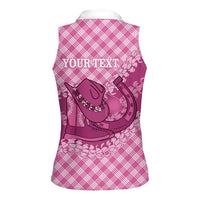 Alaka Hawaii Cowboy Palaka Motifs Personalised Women Sleeveless Polo Shirt Paniolo Festival Puakenikeni Lei LT14 - Polynesian Pride