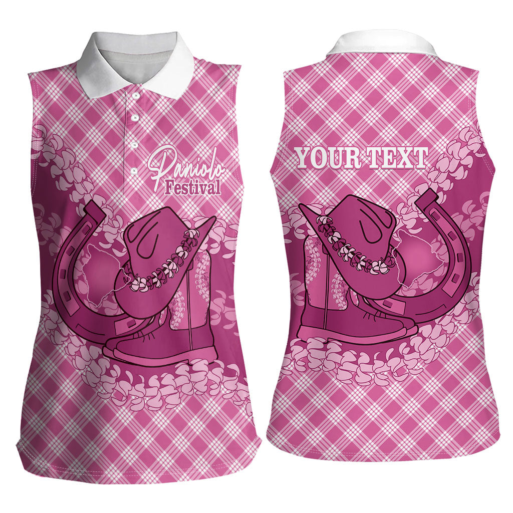 Alaka Hawaii Cowboy Palaka Motifs Personalised Women Sleeveless Polo Shirt Paniolo Festival Puakenikeni Lei LT14 - Polynesian Pride