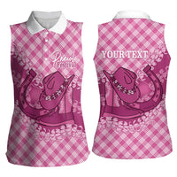 Alaka Hawaii Cowboy Palaka Motifs Personalised Women Sleeveless Polo Shirt Paniolo Festival Puakenikeni Lei LT14 - Polynesian Pride