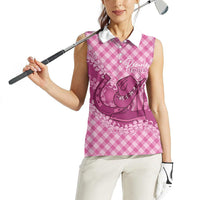 Alaka Hawaii Cowboy Palaka Motifs Personalised Women Sleeveless Polo Shirt Paniolo Festival Puakenikeni Lei LT14 - Polynesian Pride