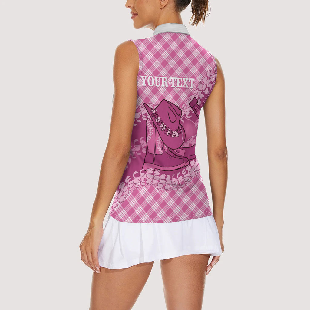 Alaka Hawaii Cowboy Palaka Motifs Personalised Women Sleeveless Polo Shirt Paniolo Festival Puakenikeni Lei LT14 - Polynesian Pride