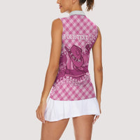 Alaka Hawaii Cowboy Palaka Motifs Personalised Women Sleeveless Polo Shirt Paniolo Festival Puakenikeni Lei LT14 - Polynesian Pride