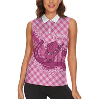 Alaka Hawaii Cowboy Palaka Motifs Personalised Women Sleeveless Polo Shirt Paniolo Festival Puakenikeni Lei LT14 - Polynesian Pride