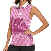 Alaka Hawaii Cowboy Palaka Motifs Personalised Women Sleeveless Polo Shirt Paniolo Festival Puakenikeni Lei LT14 - Polynesian Pride