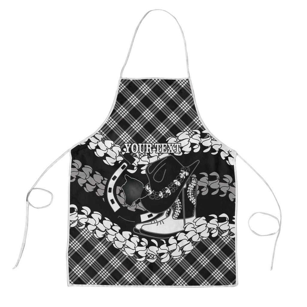 Eleele Hawaii Cowboy Palaka Motifs Personalised Apron Paniolo Festival Puakenikeni Lei LT14 Black - Polynesian Pride