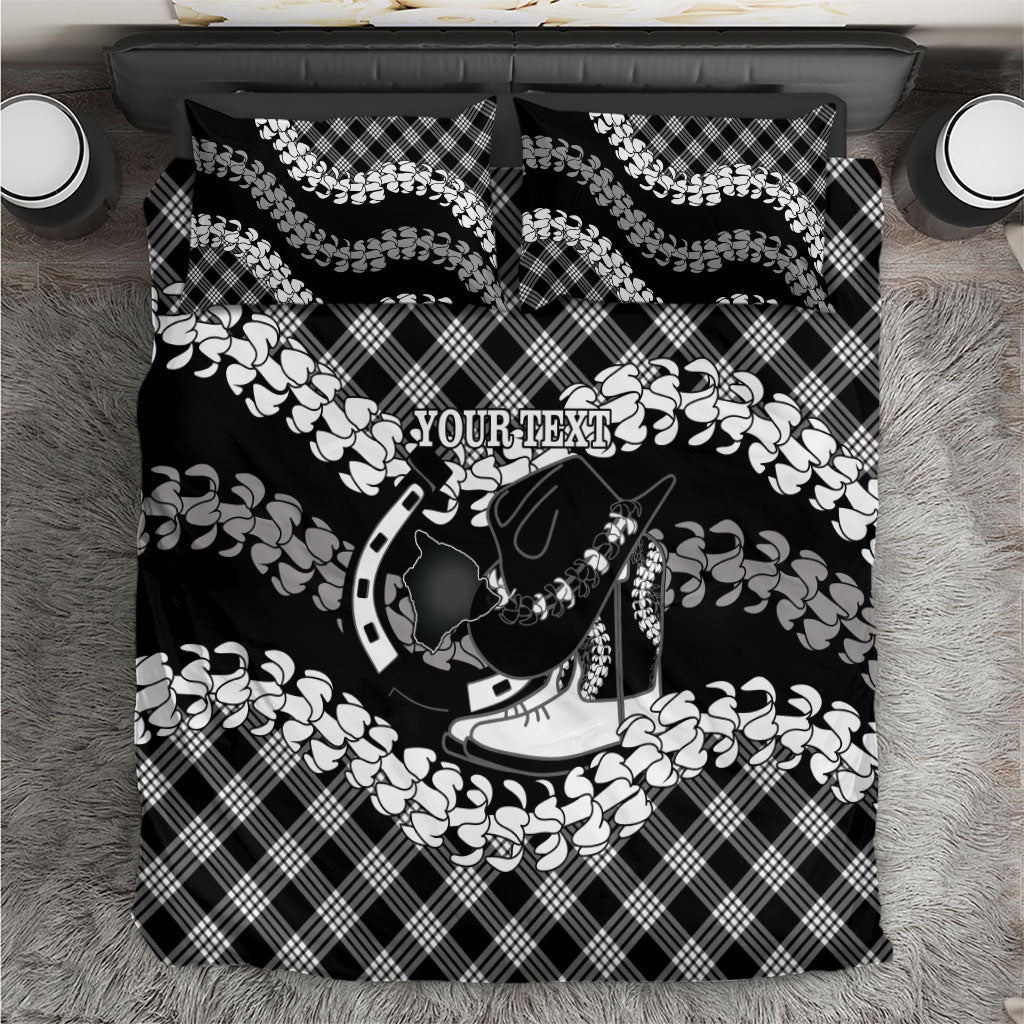 Eleele Hawaii Cowboy Palaka Motifs Personalised Bedding Set Paniolo Festival Puakenikeni Lei LT14 Black - Polynesian Pride