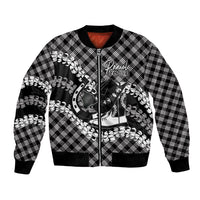 Eleele Hawaii Cowboy Palaka Motifs Personalised Bomber Jacket Paniolo Festival Puakenikeni Lei LT14 Unisex Black - Polynesian Pride