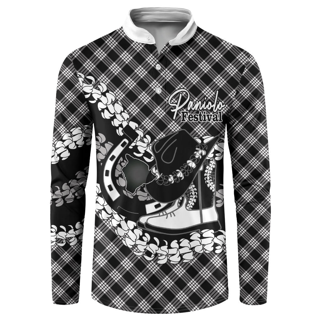 Eleele Hawaii Cowboy Palaka Motifs Personalised Button Sweatshirt Paniolo Festival Puakenikeni Lei LT14 Black - Polynesian Pride