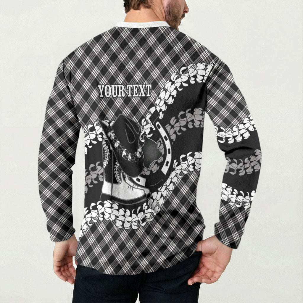 Eleele Hawaii Cowboy Palaka Motifs Personalised Button Sweatshirt Paniolo Festival Puakenikeni Lei LT14 - Polynesian Pride