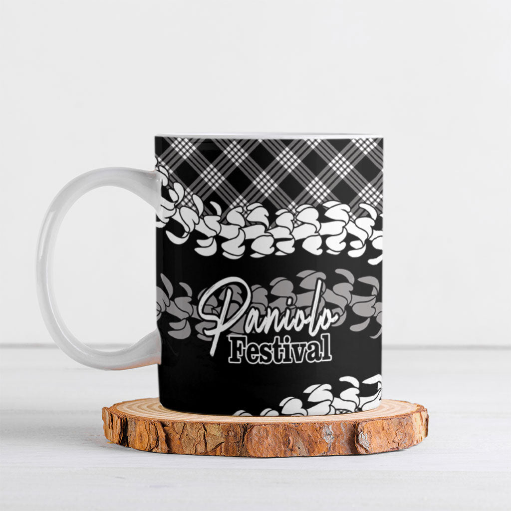 Eleele Hawaii Cowboy Palaka Motifs Personalised Ceramic Mug Paniolo Festival Puakenikeni Lei LT14 Black - Polynesian Pride