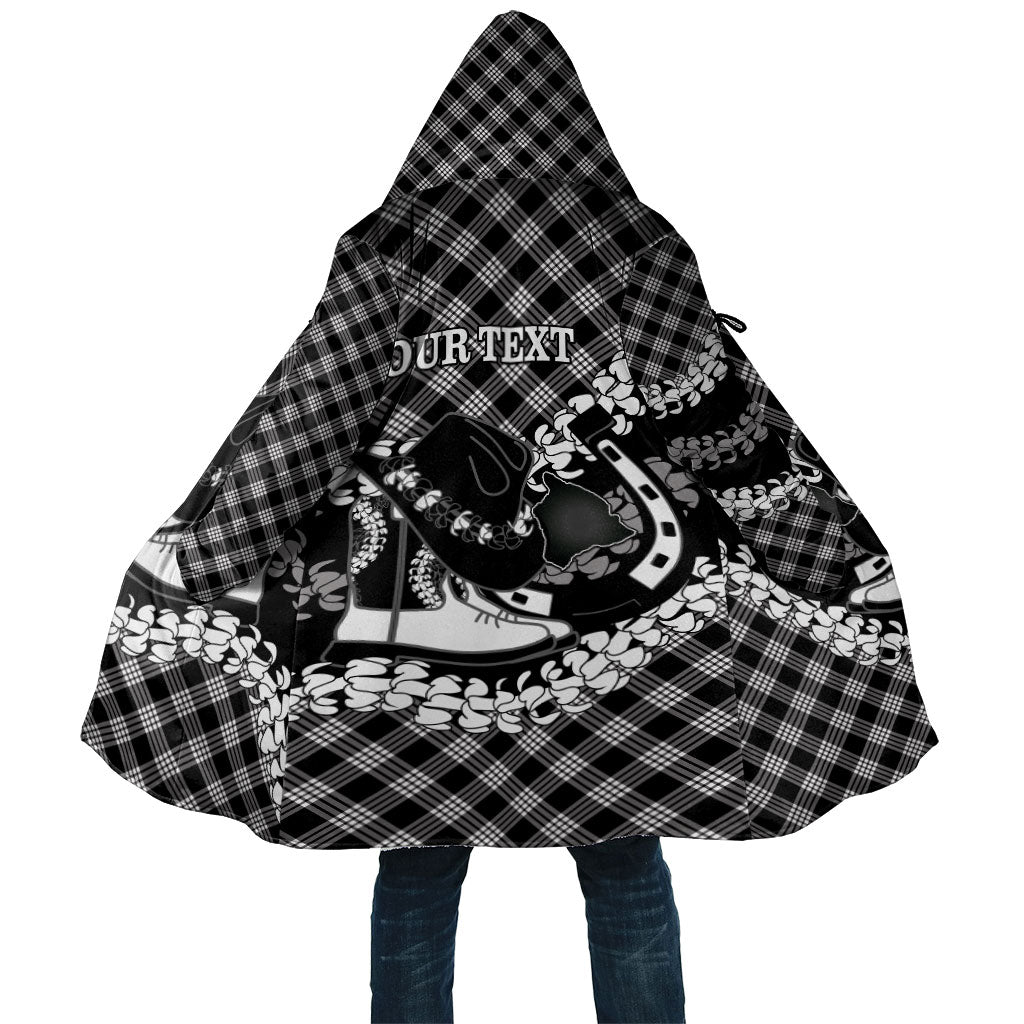 Eleele Hawaii Cowboy Palaka Motifs Personalised Cloak Paniolo Festival Puakenikeni Lei LT14 Unisex Black - Polynesian Pride