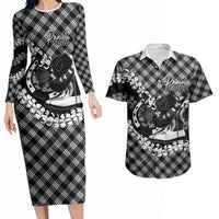 Eleele Hawaii Cowboy Palaka Motifs Personalised Couples Matching Long Sleeve Bodycon Dress and Hawaiian Shirt Paniolo Festival Puakenikeni Lei LT14 Black - Polynesian Pride