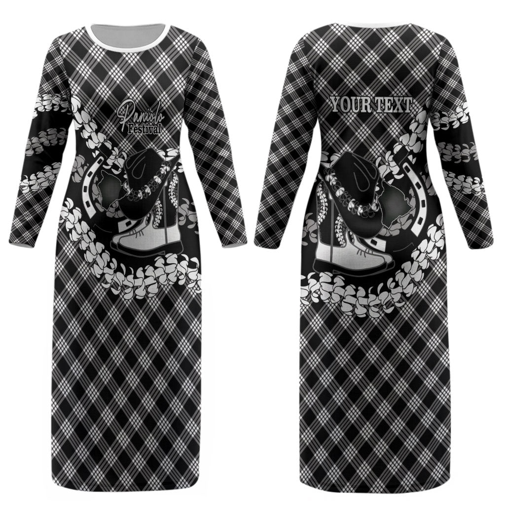 Eleele Hawaii Cowboy Palaka Motifs Personalised Couples Matching Long Sleeve Bodycon Dress and Hawaiian Shirt Paniolo Festival Puakenikeni Lei LT14 - Polynesian Pride