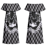 Eleele Hawaii Cowboy Palaka Motifs Personalised Couples Matching Off Shoulder Maxi Dress and Hawaiian Shirt Paniolo Festival Puakenikeni Lei LT14 - Polynesian Pride