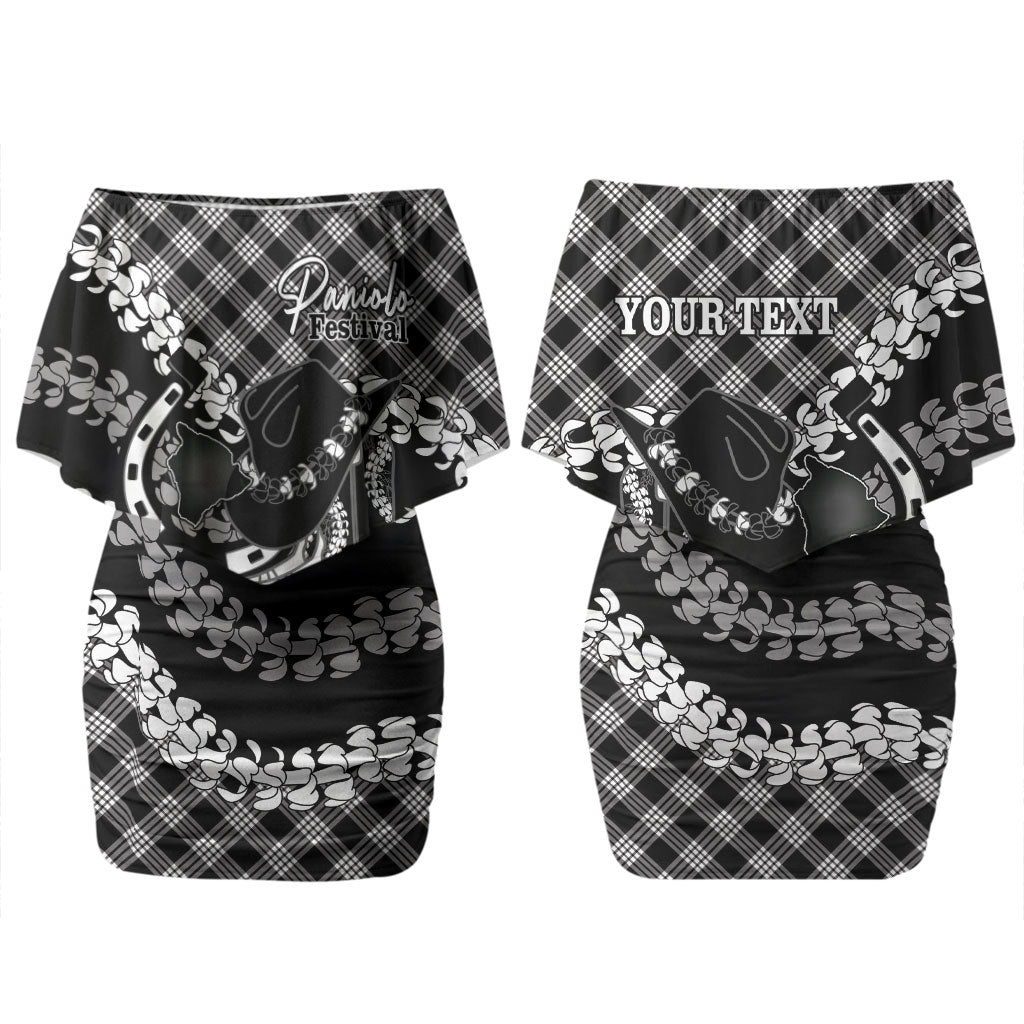 Eleele Hawaii Cowboy Palaka Motifs Personalised Couples Matching Off Shoulder Short Dress and Long Sleeve Button Shirt Paniolo Festival Puakenikeni Lei LT14 - Polynesian Pride