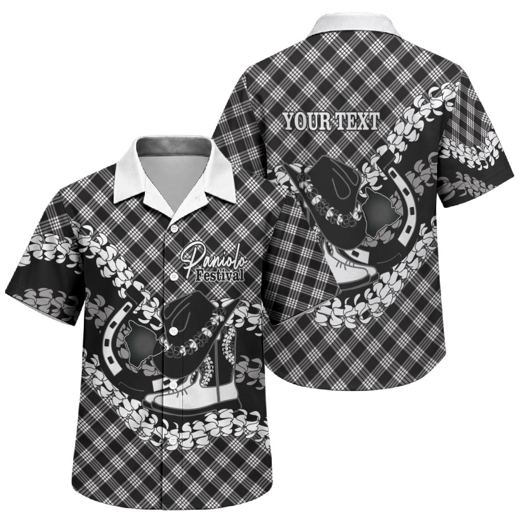 Eleele Hawaii Cowboy Palaka Motifs Personalised Family Matching Off Shoulder Maxi Dress and Hawaiian Shirt Paniolo Festival Puakenikeni Lei LT14 Son's Shirt Black - Polynesian Pride