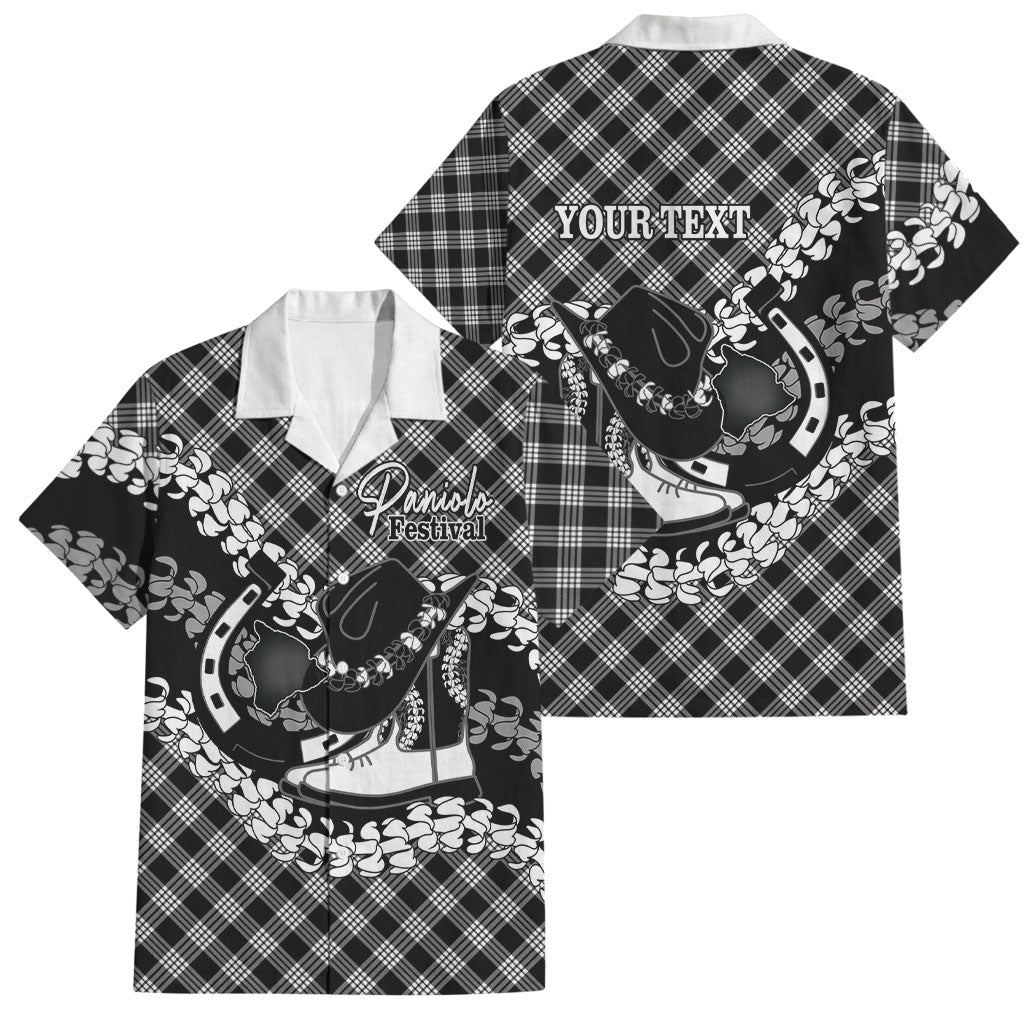 Eleele Hawaii Cowboy Palaka Motifs Personalised Family Matching Off Shoulder Short Dress and Hawaiian Shirt Paniolo Festival Puakenikeni Lei LT14 Dad's Shirt - Short Sleeve Black - Polynesian Pride