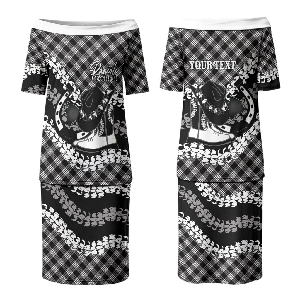 Eleele Hawaii Cowboy Palaka Motifs Personalised Family Matching Puletasi and Hawaiian Shirt Paniolo Festival Puakenikeni Lei LT14 Mom's Dress Black - Polynesian Pride