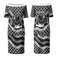 Eleele Hawaii Cowboy Palaka Motifs Personalised Family Matching Puletasi and Hawaiian Shirt Paniolo Festival Puakenikeni Lei LT14 Mom's Dress Black - Polynesian Pride