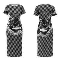 Eleele Hawaii Cowboy Palaka Motifs Personalised Family Matching Short Sleeve Bodycon Dress and Hawaiian Shirt Paniolo Festival Puakenikeni Lei LT14 Mom's Dress Black - Polynesian Pride