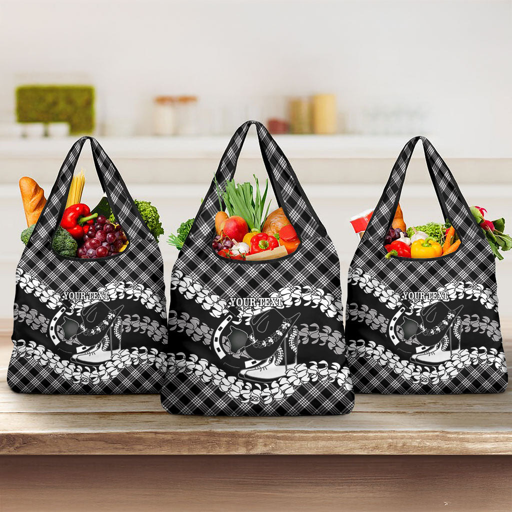 Eleele Hawaii Cowboy Palaka Motifs Personalised Grocery Bag Paniolo Festival Puakenikeni Lei LT14 3-pack One Size Black - Polynesian Pride