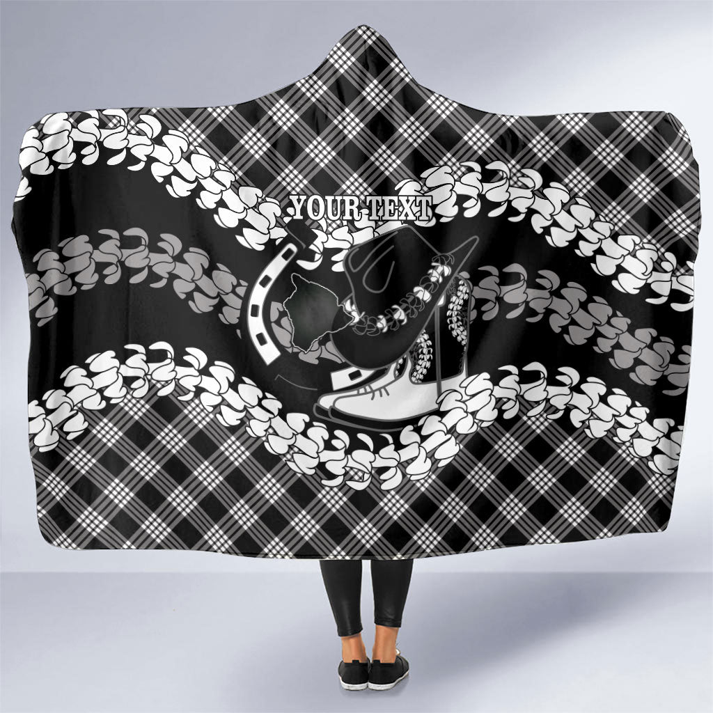 Eleele Hawaii Cowboy Palaka Motifs Personalised Hooded Blanket Paniolo Festival Puakenikeni Lei LT14 One Size Black - Polynesian Pride