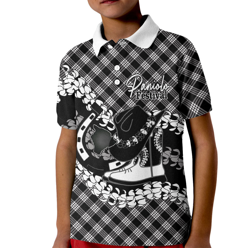 Eleele Hawaii Cowboy Palaka Motifs Personalised Kid Polo Shirt Paniolo Festival Puakenikeni Lei LT14 Kid Black - Polynesian Pride
