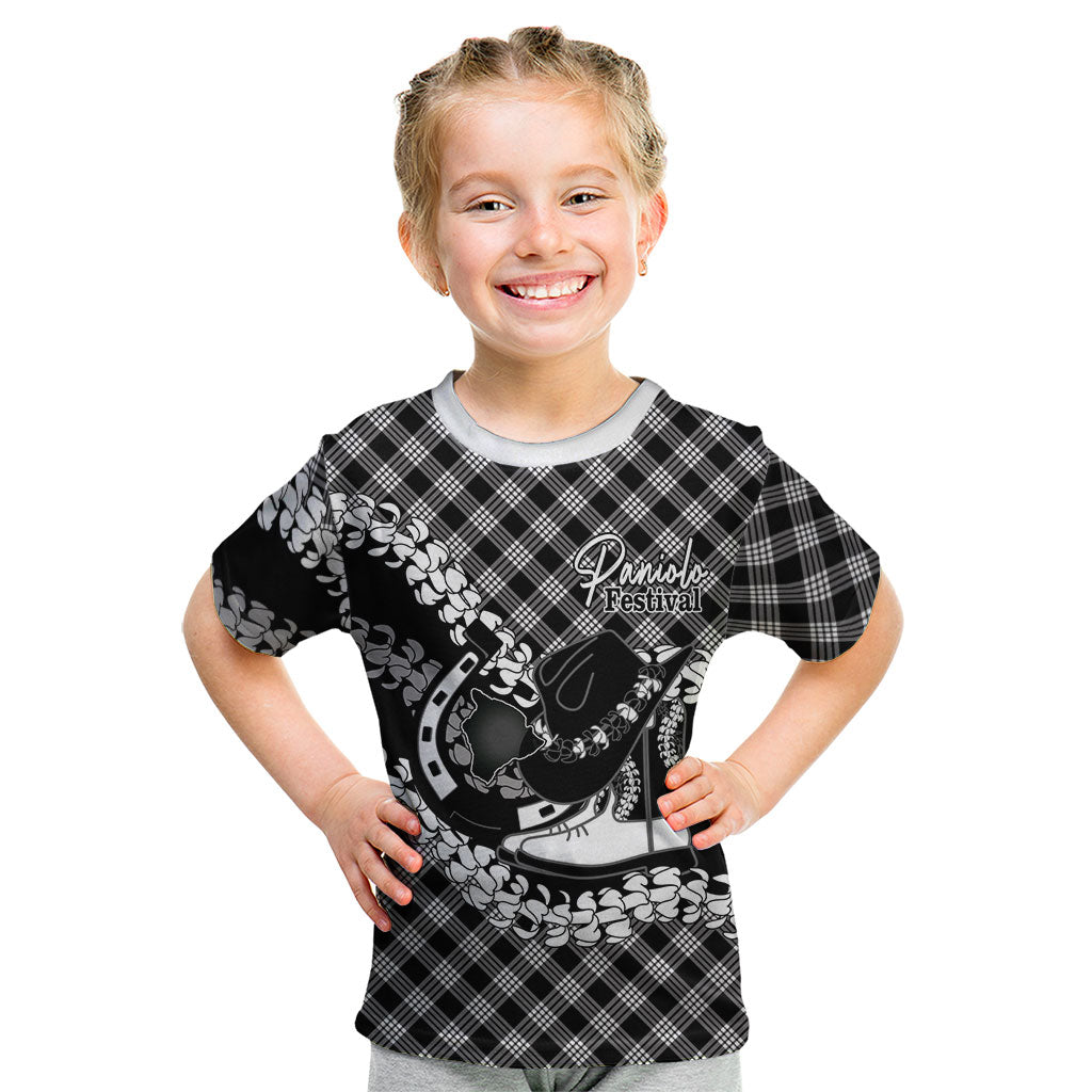 Eleele Hawaii Cowboy Palaka Motifs Personalised Kid T Shirt Paniolo Festival Puakenikeni Lei LT14 Black - Polynesian Pride