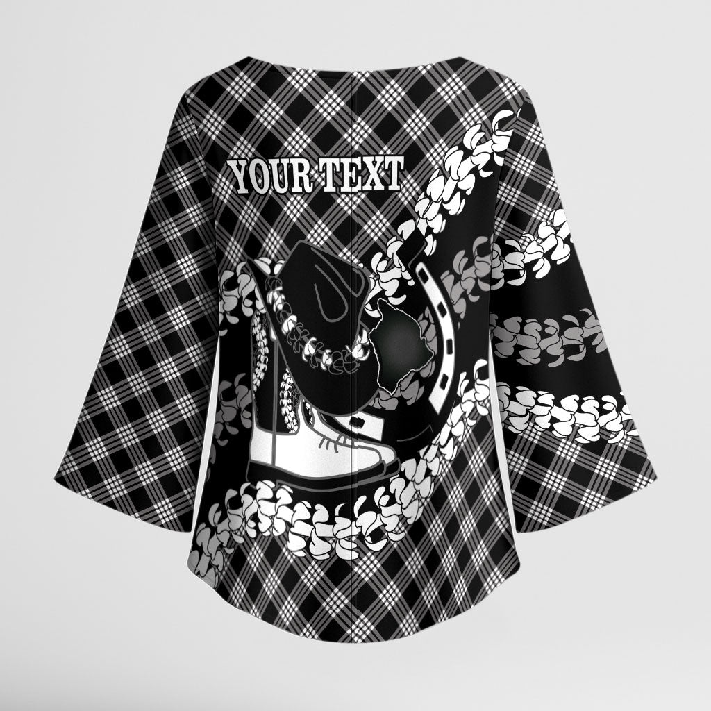 Eleele Hawaii Cowboy Palaka Motifs Personalised Kimono Sleeve Blouse Paniolo Festival Puakenikeni Lei LT14 - Polynesian Pride