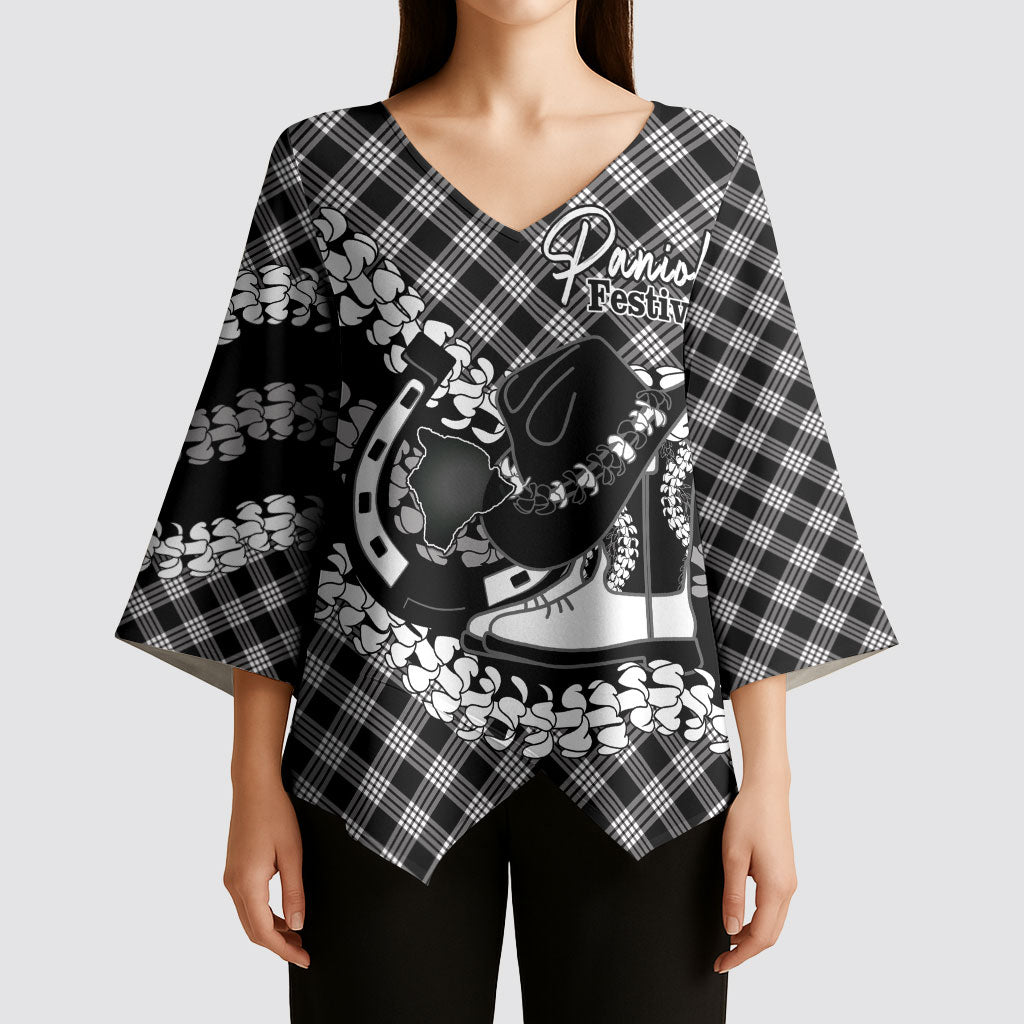 Eleele Hawaii Cowboy Palaka Motifs Personalised Kimono Sleeve Blouse Paniolo Festival Puakenikeni Lei LT14 - Polynesian Pride