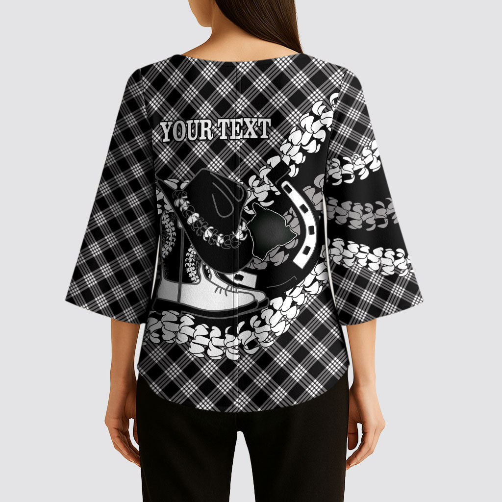 Eleele Hawaii Cowboy Palaka Motifs Personalised Kimono Sleeve Blouse Paniolo Festival Puakenikeni Lei LT14 - Polynesian Pride