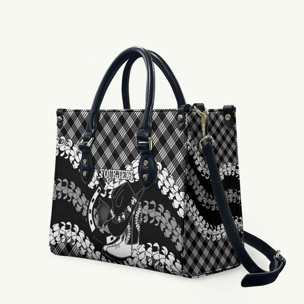 Eleele Hawaii Cowboy Palaka Motifs Personalised Leather Bag Paniolo Festival Puakenikeni Lei LT14 Black - Polynesian Pride