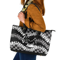 Eleele Hawaii Cowboy Palaka Motifs Personalised Leather Tote Bag Paniolo Festival Puakenikeni Lei LT14 Black - Polynesian Pride