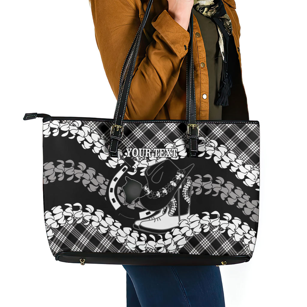 Eleele Hawaii Cowboy Palaka Motifs Personalised Leather Tote Bag Paniolo Festival Puakenikeni Lei LT14 - Polynesian Pride