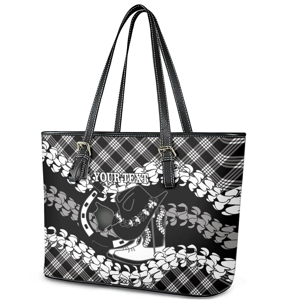 Eleele Hawaii Cowboy Palaka Motifs Personalised Leather Tote Bag Paniolo Festival Puakenikeni Lei LT14 - Polynesian Pride